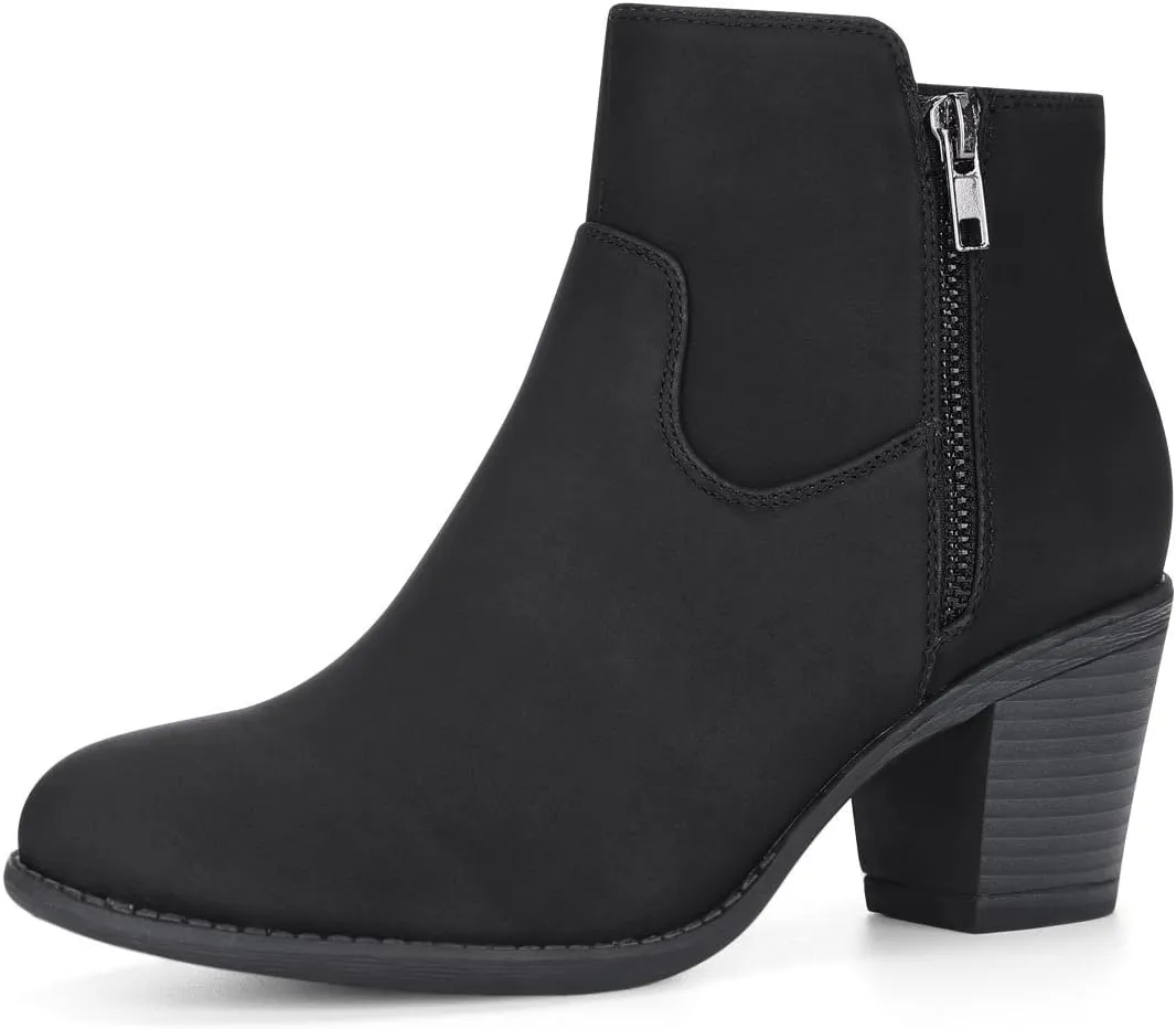 Allegra K Women's's Low Chunky Heel Side Zipper Ankle Booties