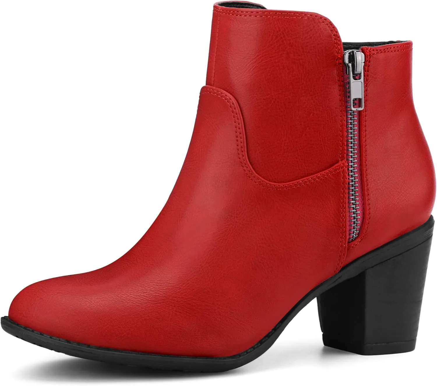 Allegra K Women's's Low Chunky Heel Side Zipper Ankle Booties