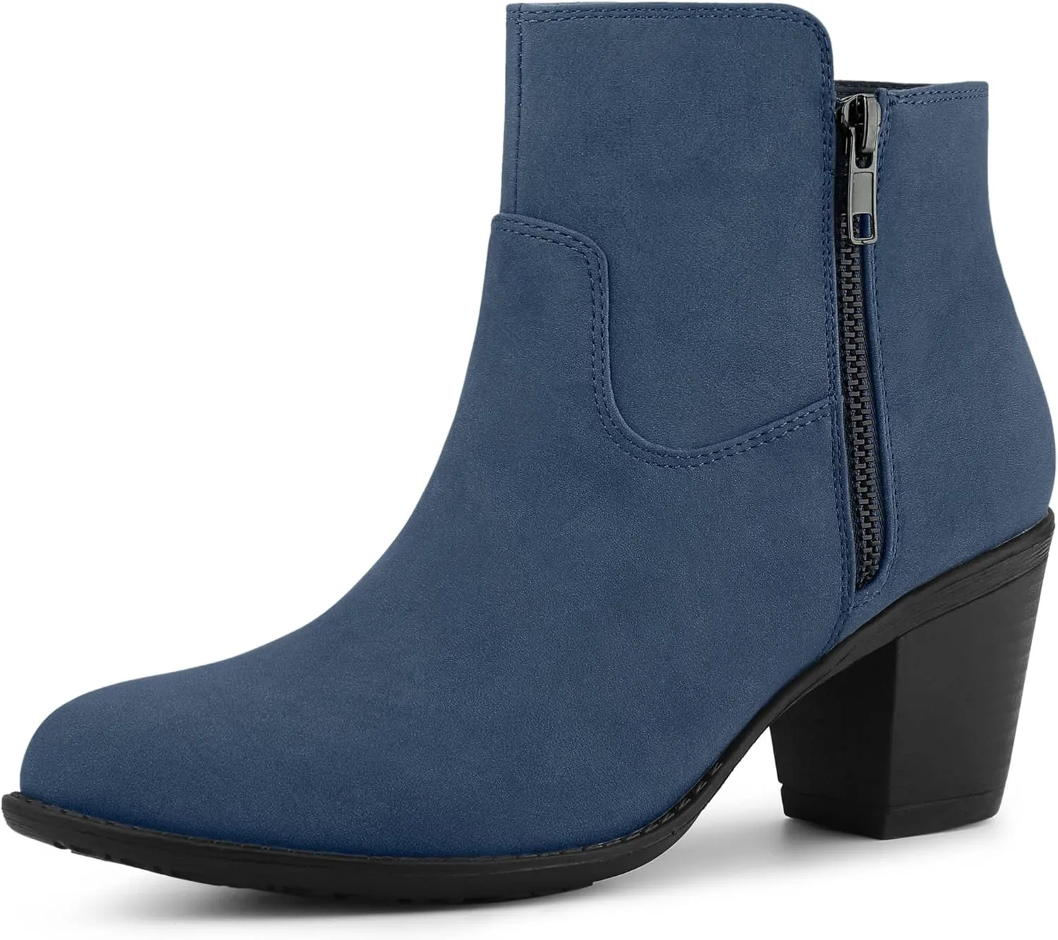 Allegra K Women's's Low Chunky Heel Side Zipper Ankle Booties