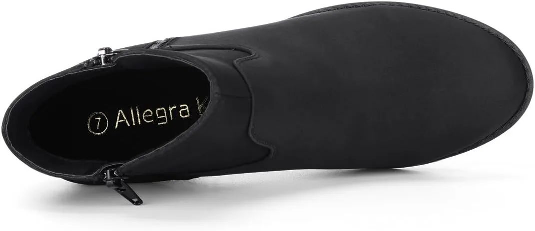 Allegra K Women's's Low Chunky Heel Side Zipper Ankle Booties