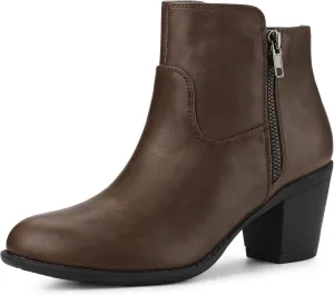 Allegra K Women's's Low Chunky Heel Side Zipper Ankle Booties