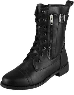AMDBEL Mid Calf Boots for Women Low Heel Fall Boots for Women 2024 Winter Lace Up Zipper Ankle Boots Leather Booties Shoes