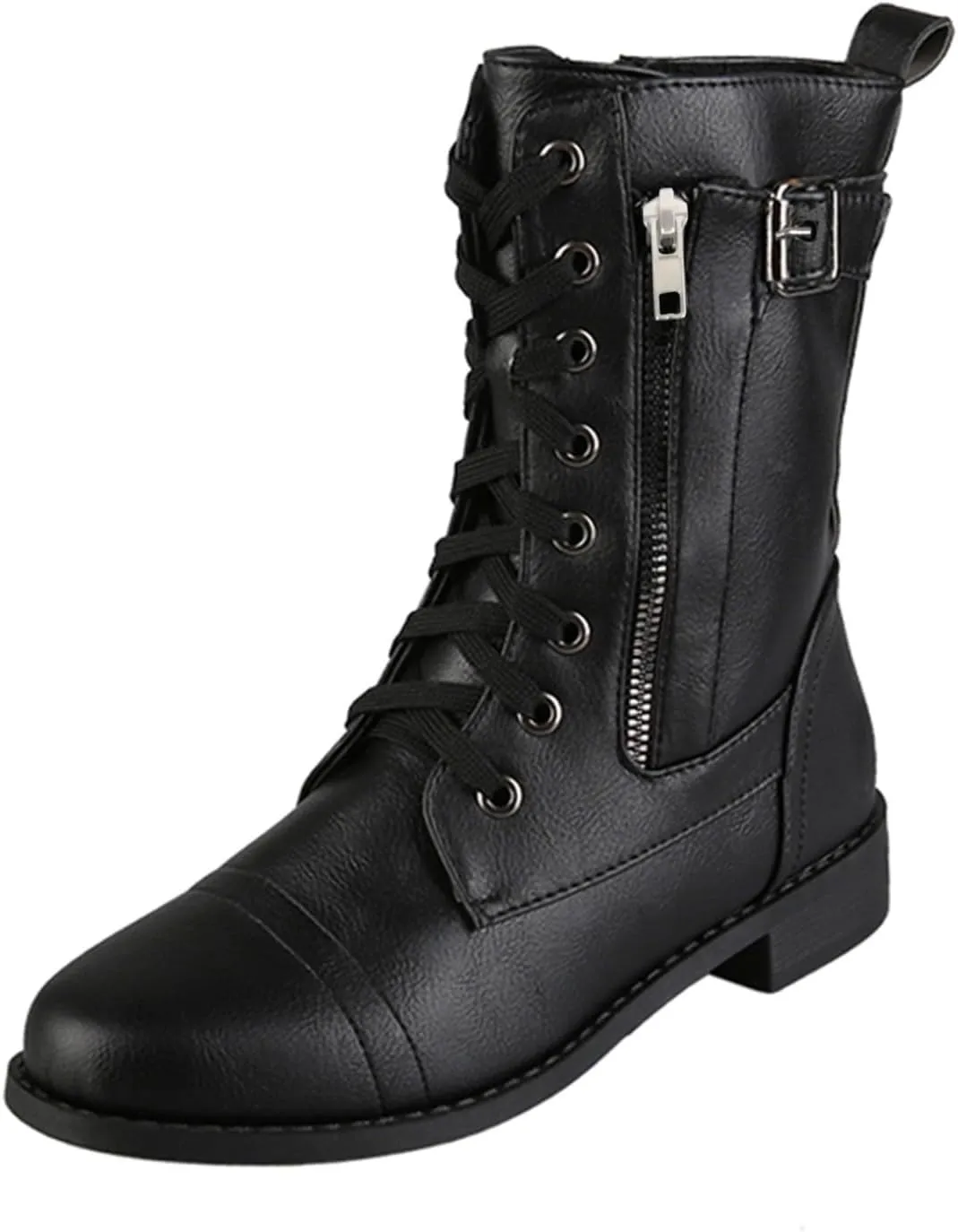 AMDBEL Mid Calf Boots for Women Low Heel Fall Boots for Women 2024 Winter Lace Up Zipper Ankle Boots Leather Booties Shoes