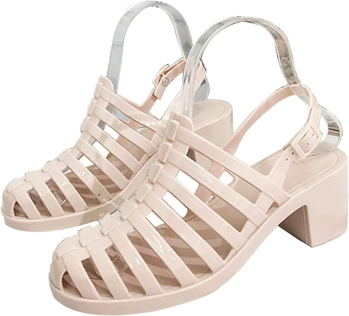 AngryMonkey Women's Crystal Jelly High Heel Sandals,Summer New Baotou Slingback Ankle Strap Sheer Fisherman Beach Shoes
