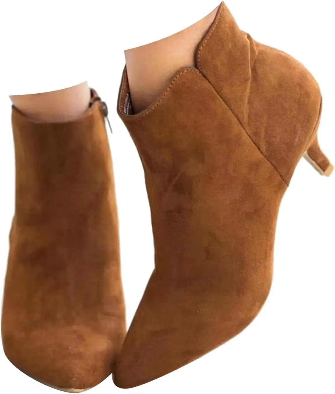 Ankle Boots for Women Low Heel Booties Zipper Brown Ankle Booties Dressy Mid Heel Pointed Toe Booties Snakeskin High Heel Boots