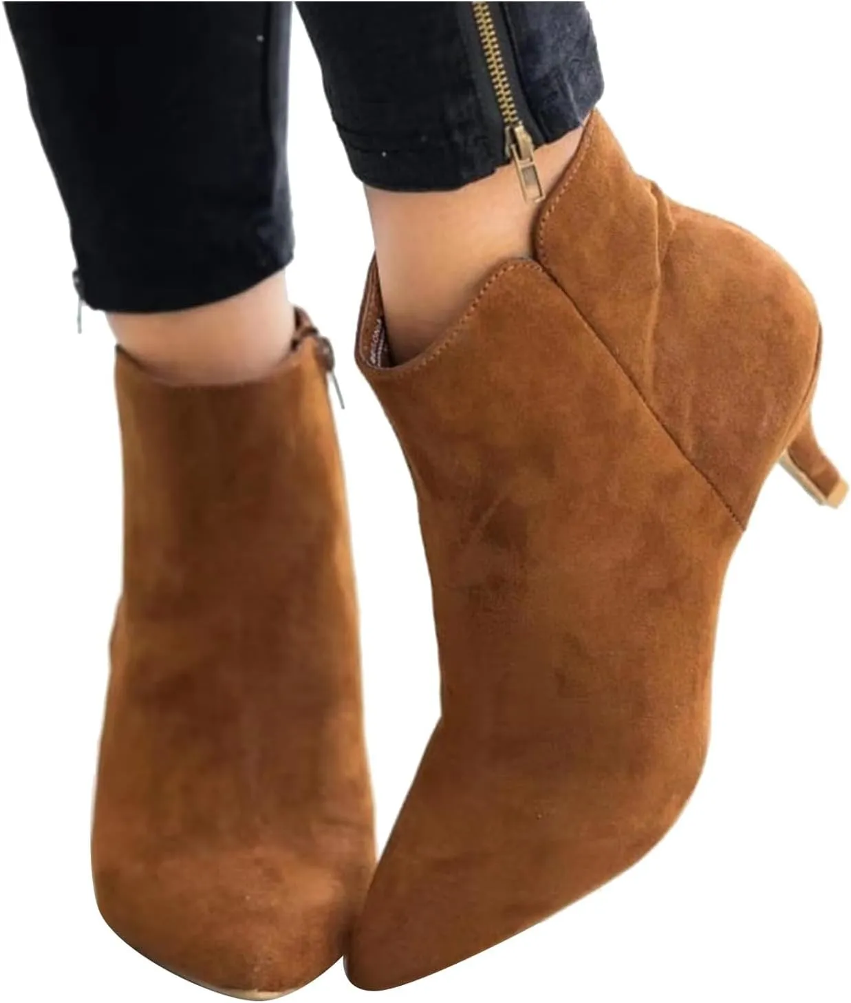 Ankle Boots for Women Low Heel Booties Zipper Brown Ankle Booties Dressy Mid Heel Pointed Toe Booties Snakeskin High Heel Boots