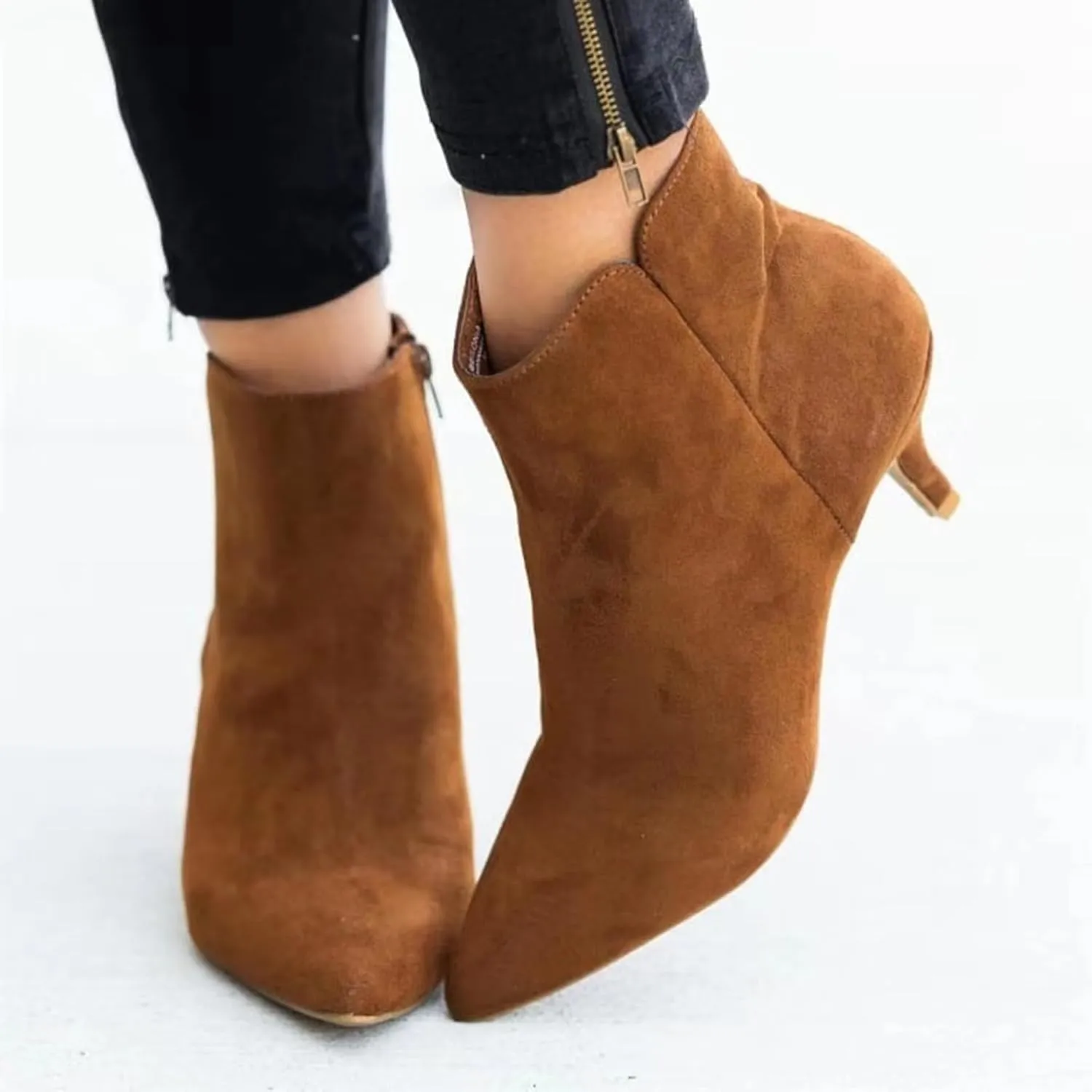 Ankle Boots for Women Low Heel Booties Zipper Brown Ankle Booties Dressy Mid Heel Pointed Toe Booties Snakeskin High Heel Boots