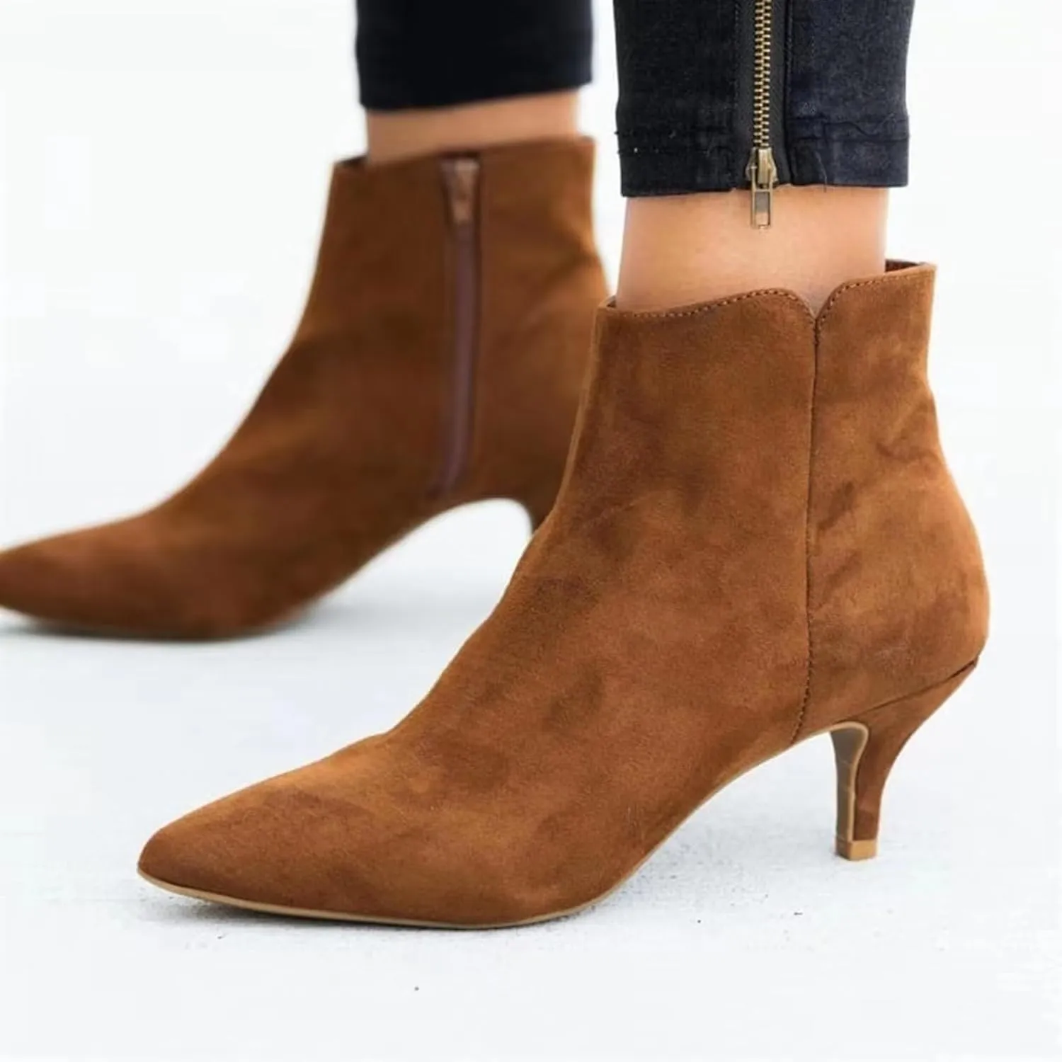 Ankle Boots for Women Low Heel Booties Zipper Brown Ankle Booties Dressy Mid Heel Pointed Toe Booties Snakeskin High Heel Boots