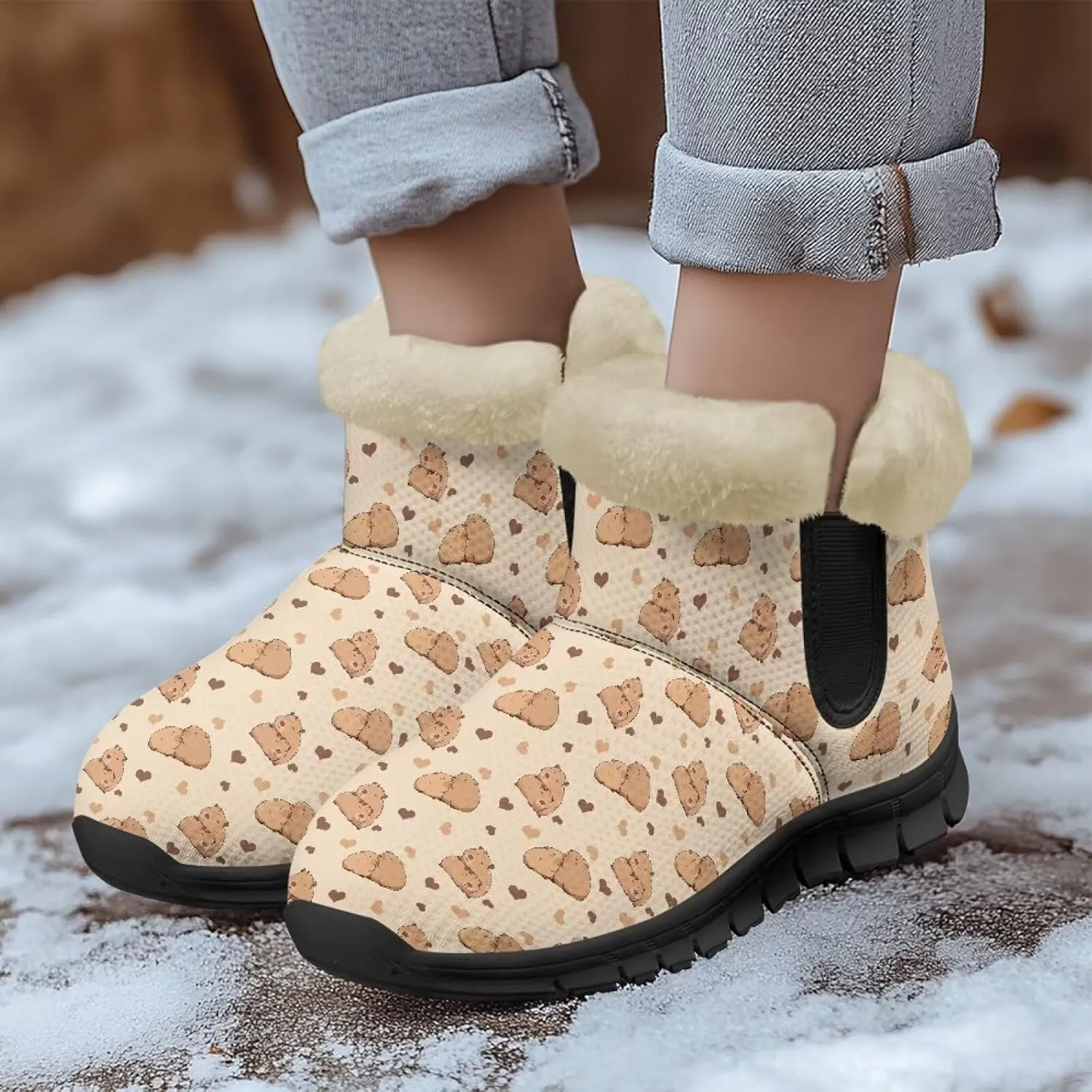 Ankle Boots for Women Waterproof Insulated Warm Fur Lined Snow Boot Winter Outdoor Anti-Slip Lightweight Walking Hiking Booties Shoes