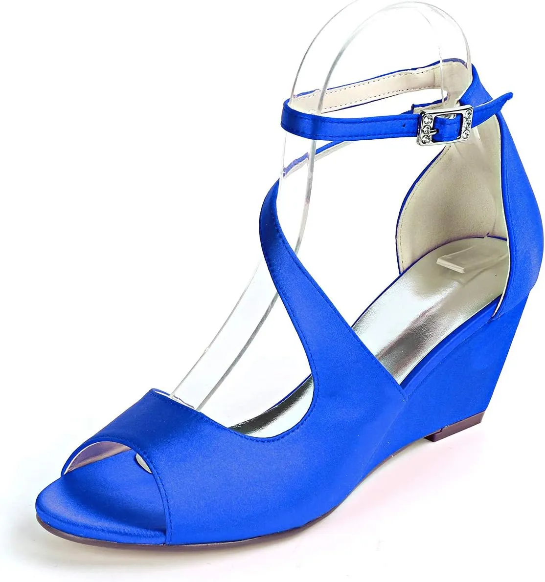 Anna's Bridal Women's Wedding Shoes for Bride Wedge Low Heel Satin Peep Toe S Strap Prom Party Evening Shoes Pumps Sandals
