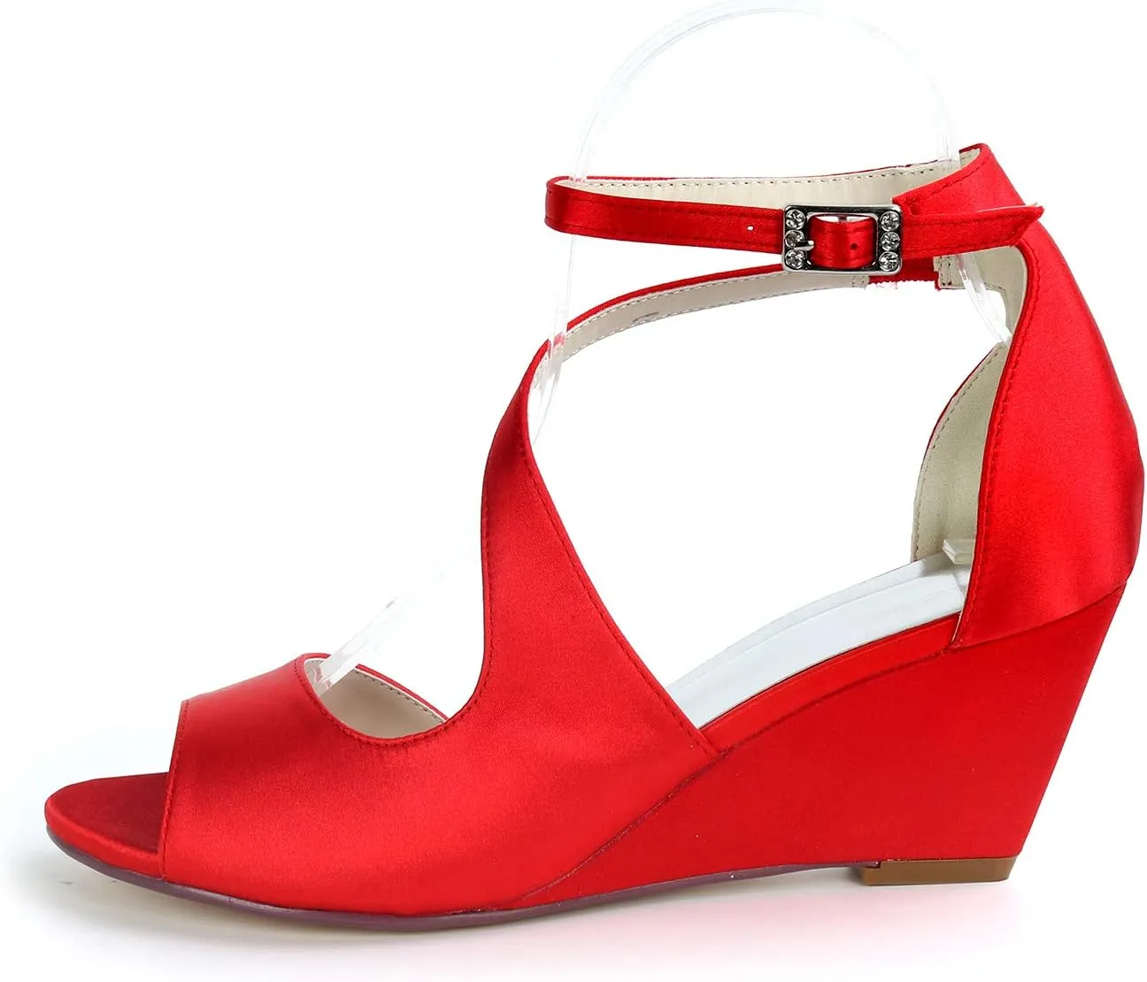 Anna's Bridal Women's Wedding Shoes for Bride Wedge Low Heel Satin Peep Toe S Strap Prom Party Evening Shoes Pumps Sandals