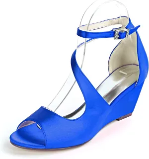Anna's Bridal Women's Wedding Shoes for Bride Wedge Low Heel Satin Peep Toe S Strap Prom Party Evening Shoes Pumps Sandals
