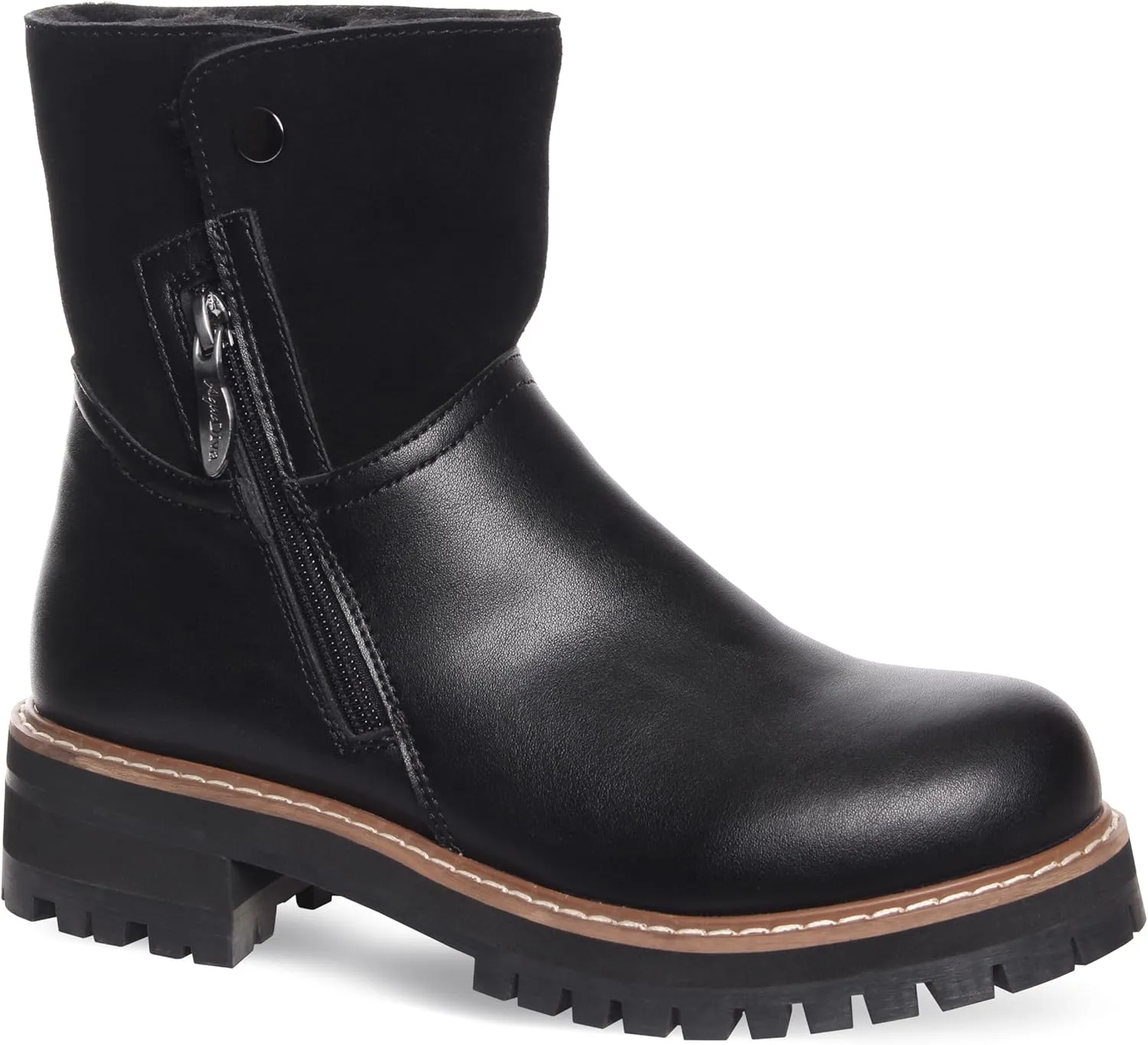AQUA DIVA Shilo Waterproof Boot Leather Boot for Women Lug Sole Chunky Inside Zipper Warm Boot