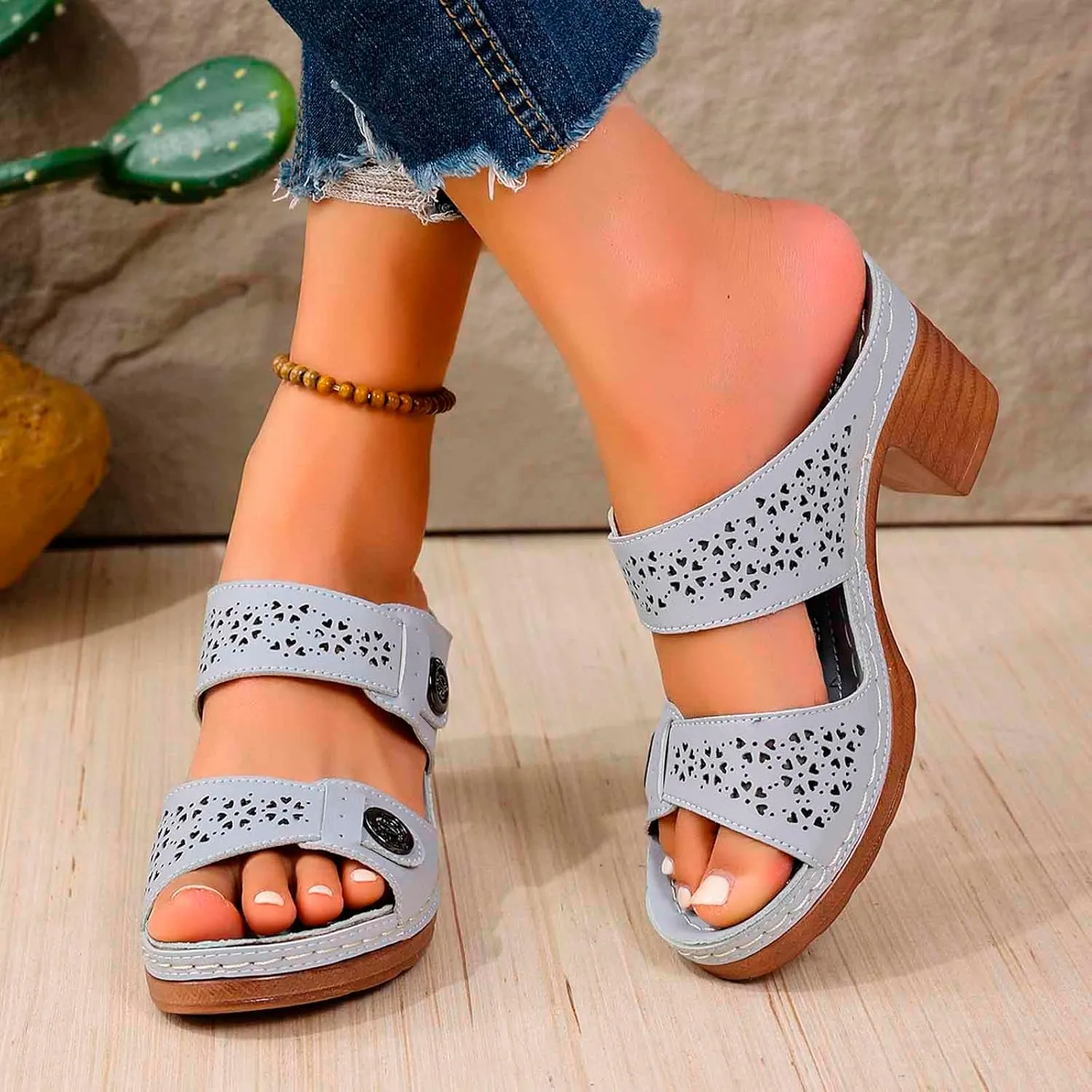 Arch Support Chunky Sandals For Women Leather Open Toe Chunky Heel Shoes Block High Heel Dress Sandals