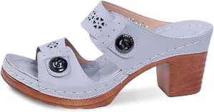 Arch Support Chunky Sandals For Women Leather Open Toe Chunky Heel Shoes Block High Heel Dress Sandals