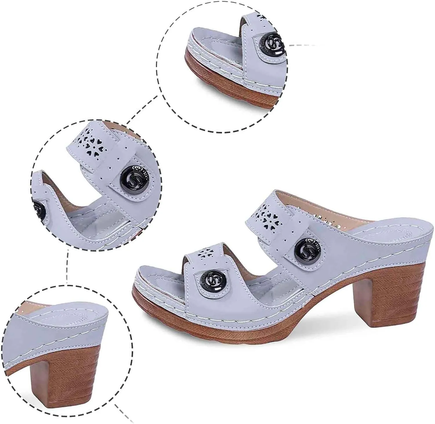 Arch Support Chunky Sandals For Women Leather Open Toe Chunky Heel Shoes Block High Heel Dress Sandals