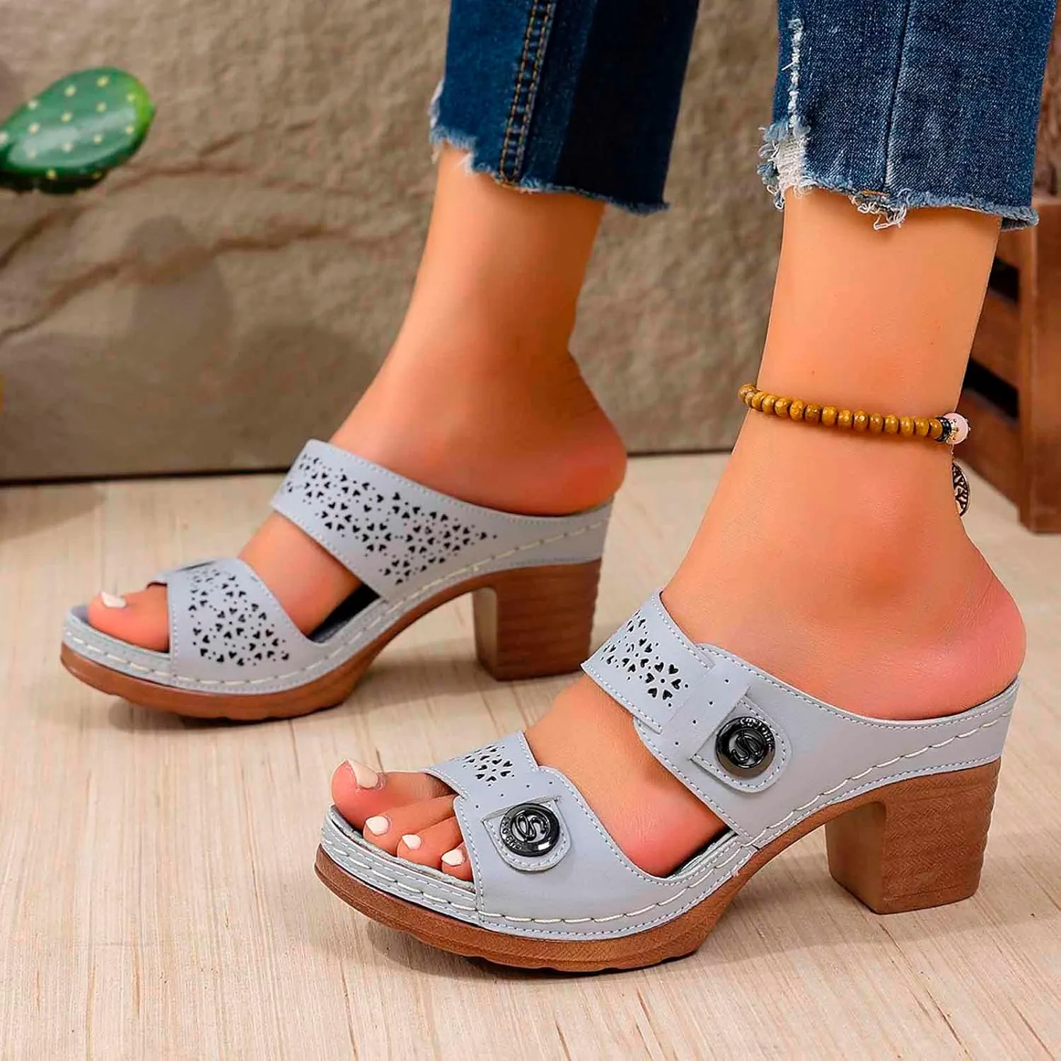 Arch Support Chunky Sandals For Women Leather Open Toe Chunky Heel Shoes Block High Heel Dress Sandals