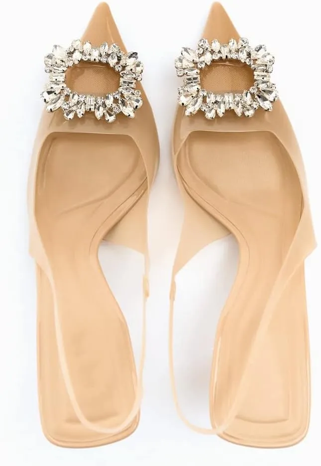 Arqa Women's Slingback Pumps Clear PVC Closed Toe Kitten Heels with Crystal Dressy Stilettos