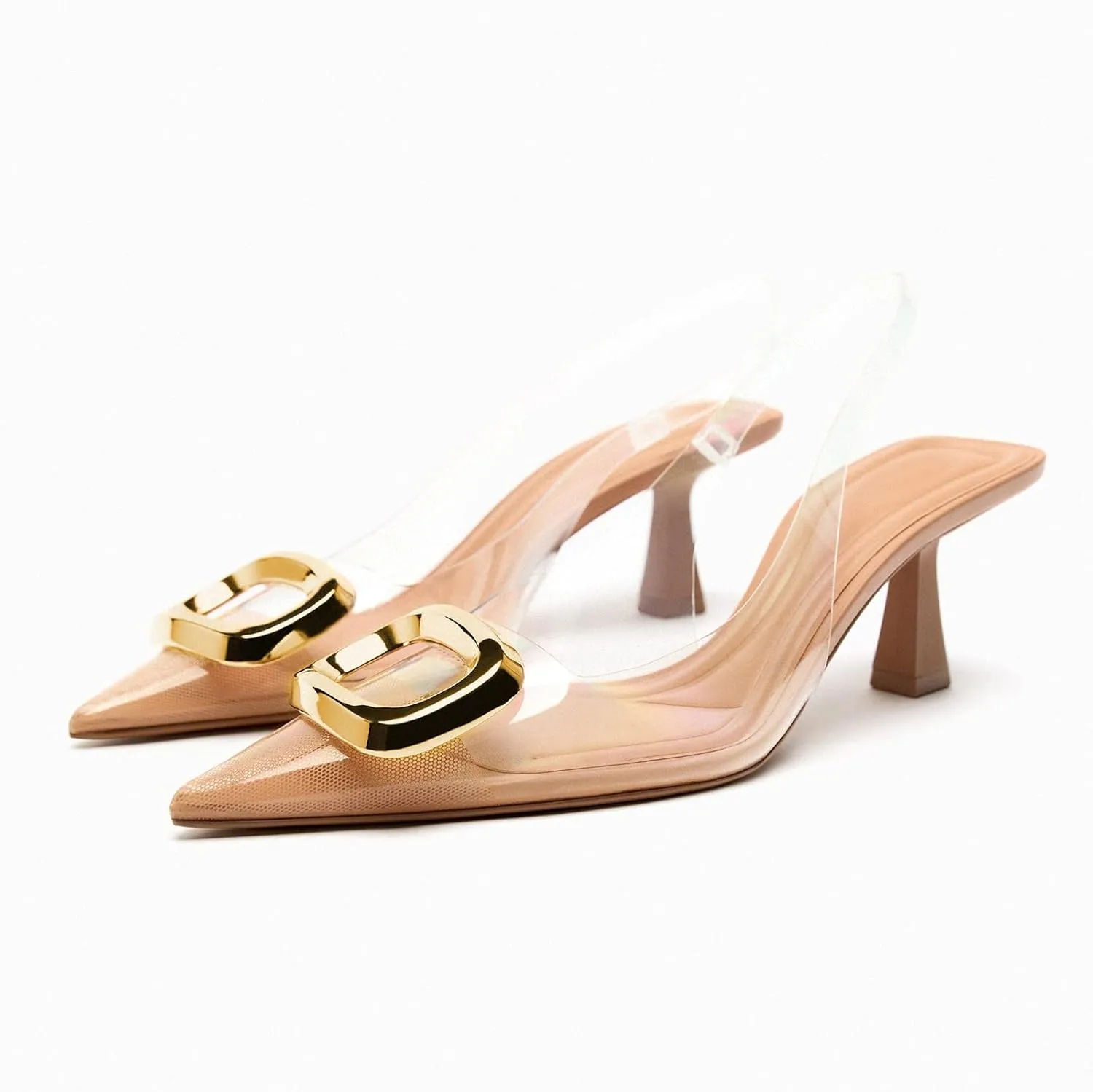 Arqa Women's Slingback Pumps Clear PVC Closed Toe Kitten Heels with Crystal Dressy Stilettos