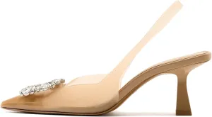 Arqa Women's Slingback Pumps Clear PVC Closed Toe Kitten Heels with Crystal Dressy Stilettos