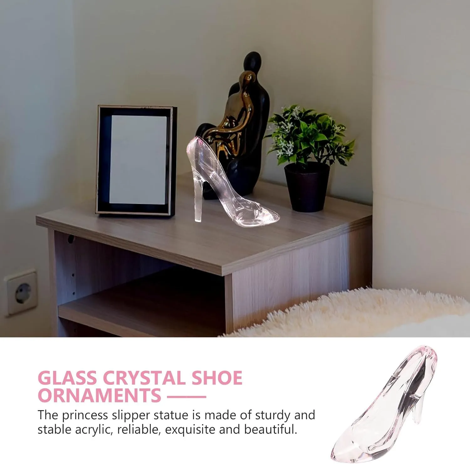 ARTIBETTER 2pcs Mini Pink Crystal Shoe Decor, Glass Shoe Decoration, Acrylic High Heel Shoe Decor, High Heel Shoes Decoration, Mini High Heels for Dolls, High Heel Centerpiece for Table