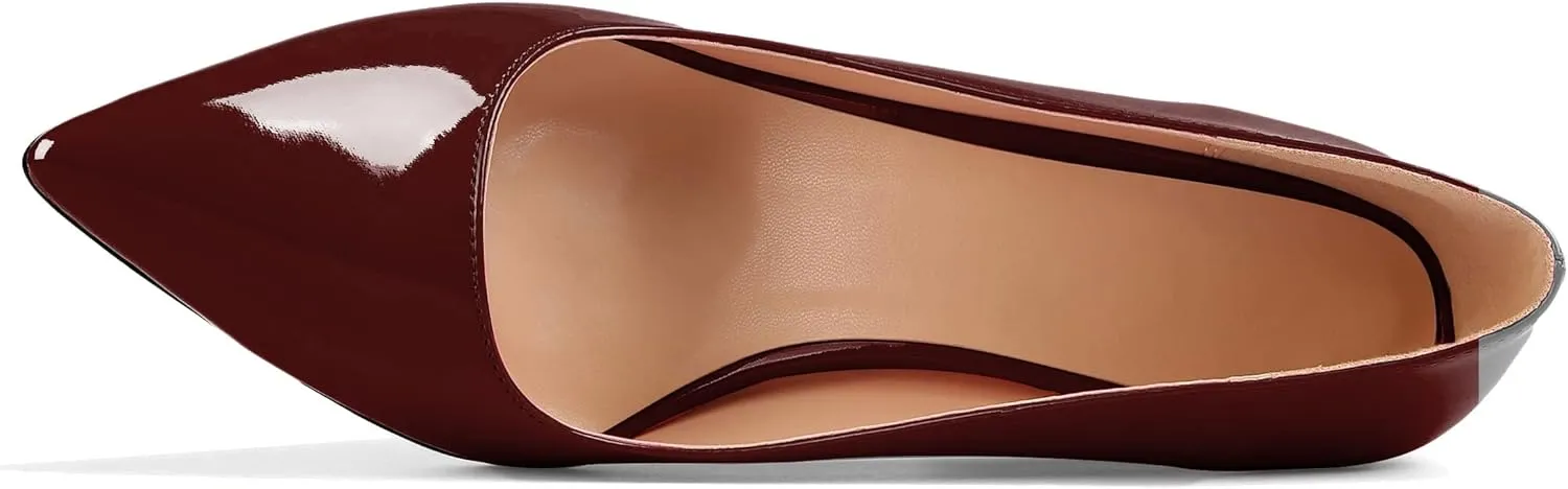 AUMOTED Women High Heel Pumps Shoes Solid Slip On Chunky Heel Block Heel Pointed Toe Work Heel