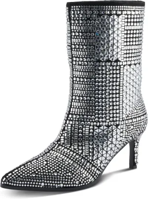 Azura Women's LUCENT Fashion Ankle Booties with Crystal Embellishments, Side Zipper, and Low Heel