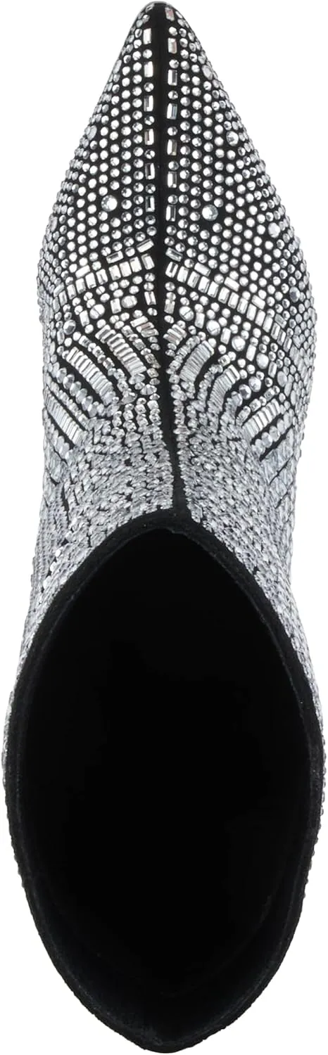 Azura Women's LUCENT Fashion Ankle Booties with Crystal Embellishments, Side Zipper, and Low Heel