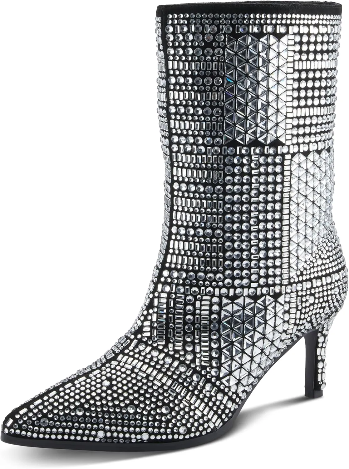 Azura Women's LUCENT Fashion Ankle Booties with Crystal Embellishments, Side Zipper, and Low Heel