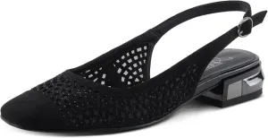 Azura Women's TIFFANIED Microsuede Buckle Slingback Shoes – Crystal-Encrusted Cutouts, Leather Footbed, and Mirror-Effect Heel