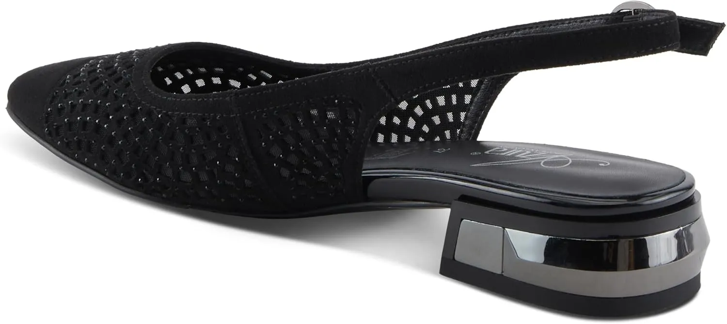 Azura Women's TIFFANIED Microsuede Buckle Slingback Shoes – Crystal-Encrusted Cutouts, Leather Footbed, and Mirror-Effect Heel