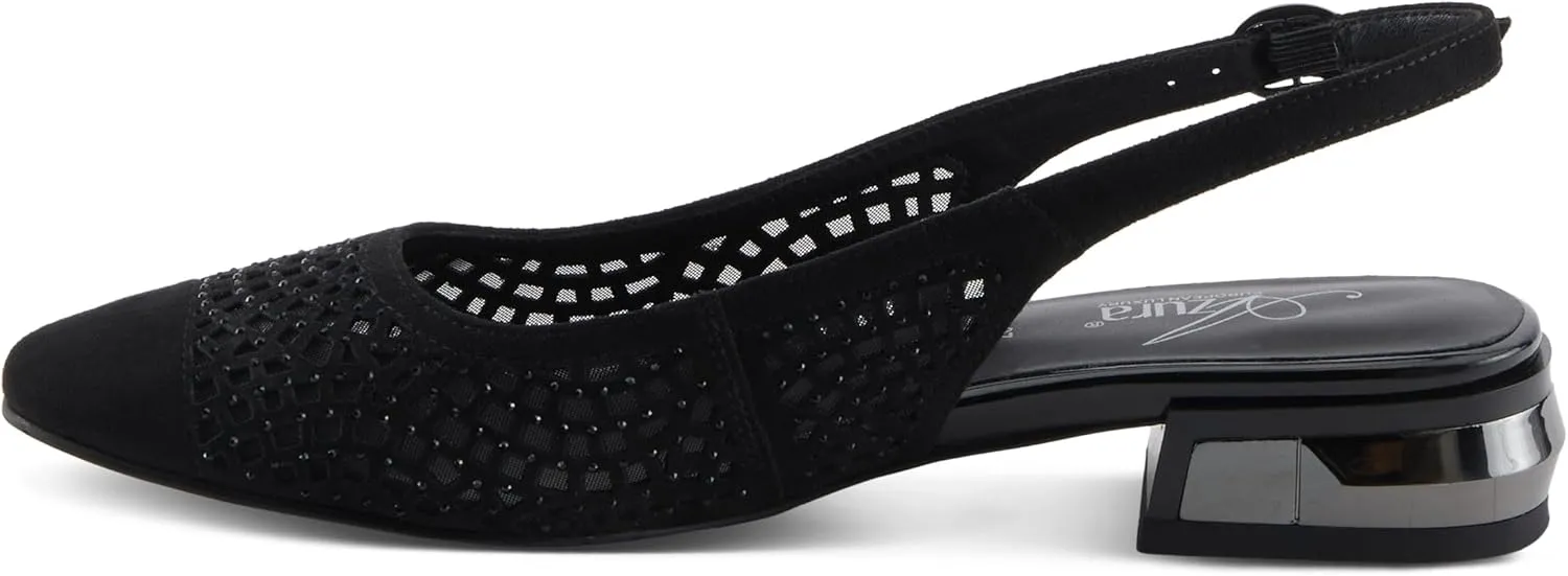 Azura Women's TIFFANIED Microsuede Buckle Slingback Shoes – Crystal-Encrusted Cutouts, Leather Footbed, and Mirror-Effect Heel
