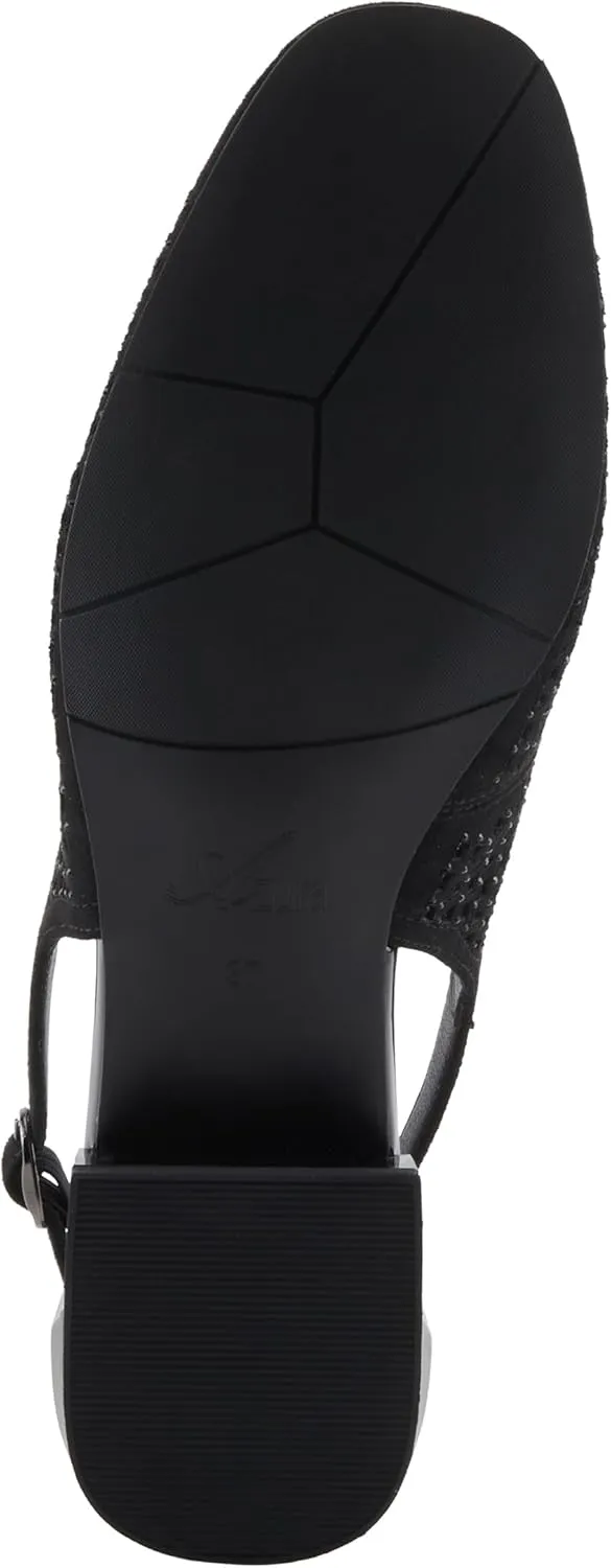 Azura Women's TIFFANIED Microsuede Buckle Slingback Shoes – Crystal-Encrusted Cutouts, Leather Footbed, and Mirror-Effect Heel
