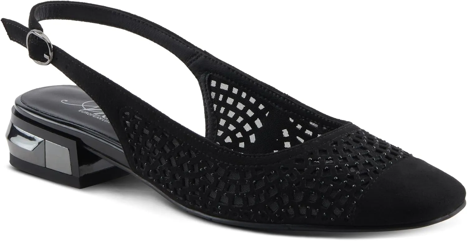 Azura Women's TIFFANIED Microsuede Buckle Slingback Shoes – Crystal-Encrusted Cutouts, Leather Footbed, and Mirror-Effect Heel