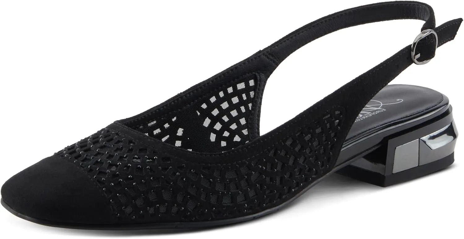 Azura Women's TIFFANIED Microsuede Buckle Slingback Shoes – Crystal-Encrusted Cutouts, Leather Footbed, and Mirror-Effect Heel