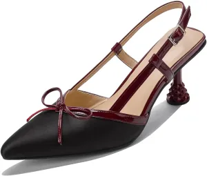 Beauty Cry Slingback Kitten Heels for Women Bow Pointed Toe Low Heel Work Dress Heeled Sandals