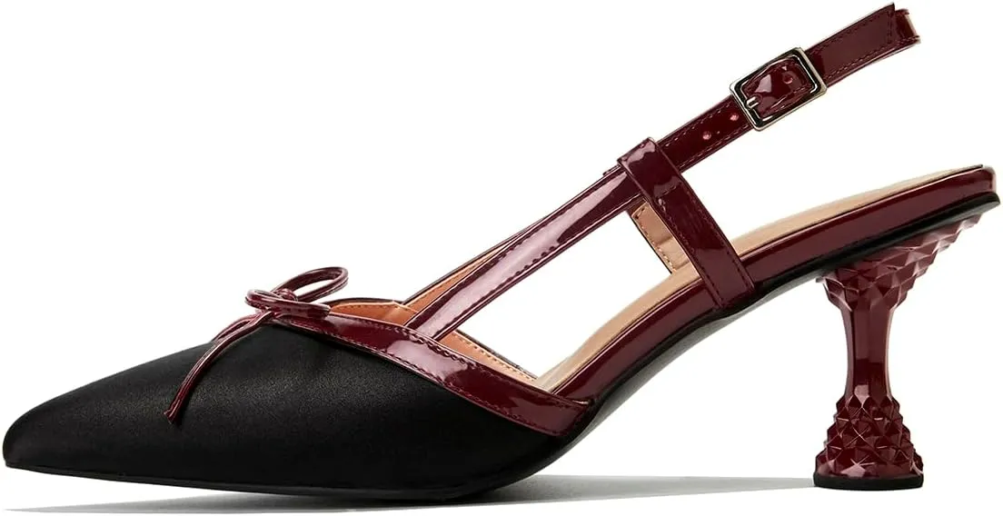Beauty Cry Slingback Kitten Heels for Women Bow Pointed Toe Low Heel Work Dress Heeled Sandals