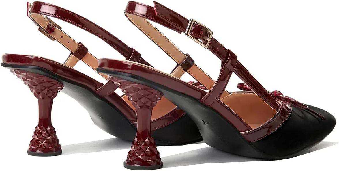Beauty Cry Slingback Kitten Heels for Women Bow Pointed Toe Low Heel Work Dress Heeled Sandals