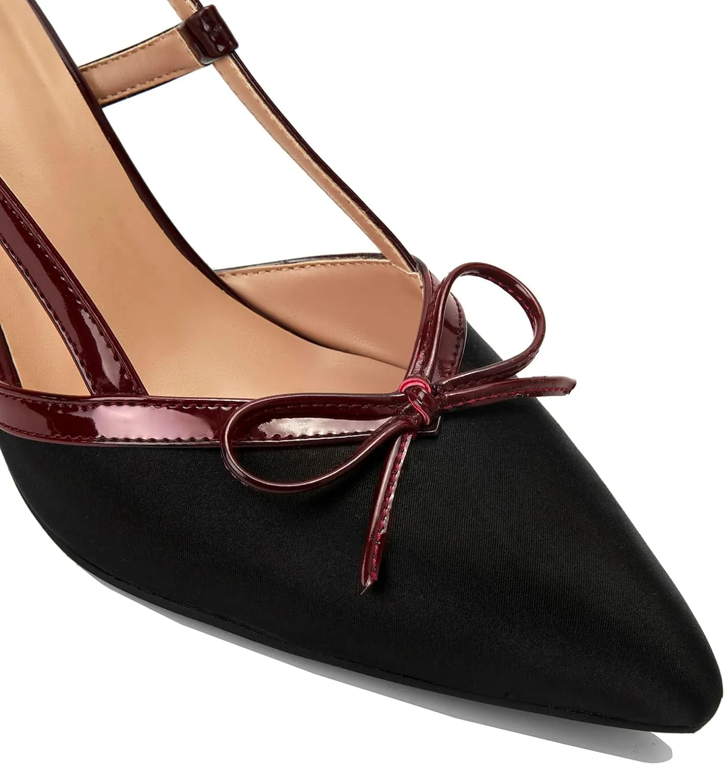 Beauty Cry Slingback Kitten Heels for Women Bow Pointed Toe Low Heel Work Dress Heeled Sandals