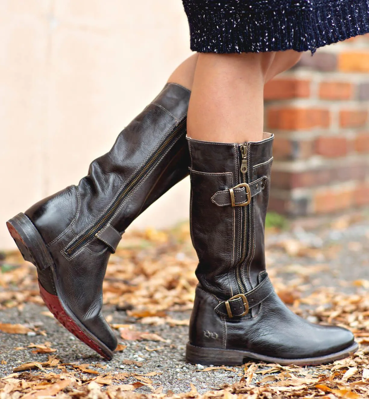 Bed Stu Women's Gogo Lug Black Rustic Leather Wide Calf Fashion Boots F321017-BKRS