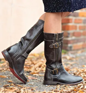 Bed Stu Women's Gogo Lug Black Rustic Leather Wide Calf Fashion Boots F321017-BKRS