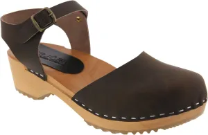 Bjork Alma Low-Heel Wooden Swedish Clog Sandals