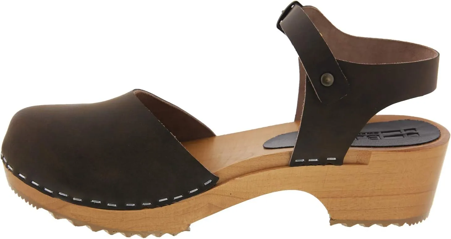 Bjork Alma Low-Heel Wooden Swedish Clog Sandals