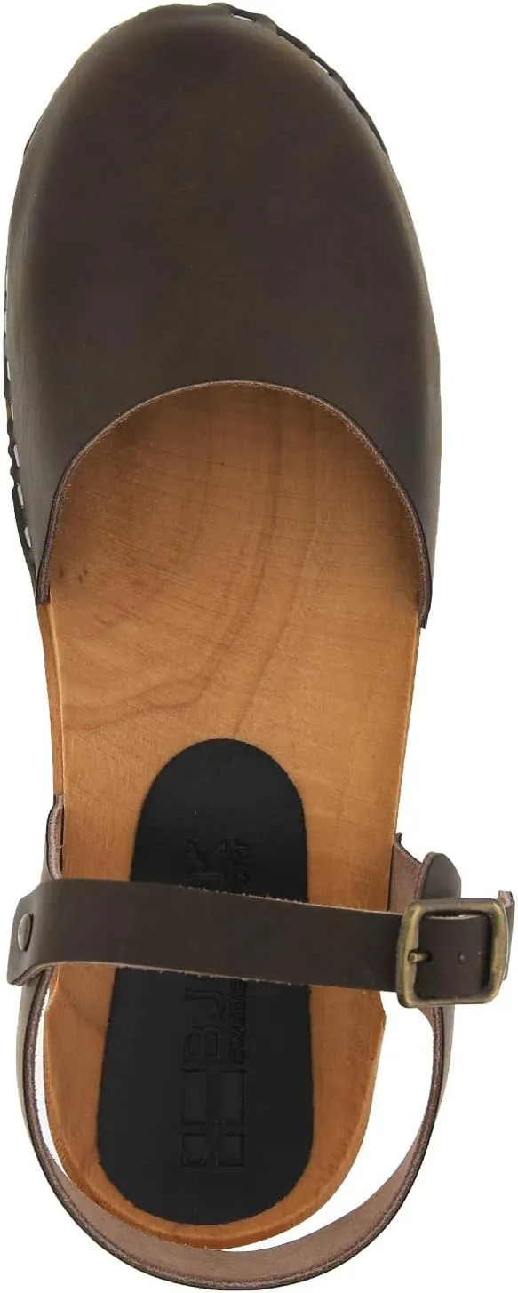 Bjork Alma Low-Heel Wooden Swedish Clog Sandals