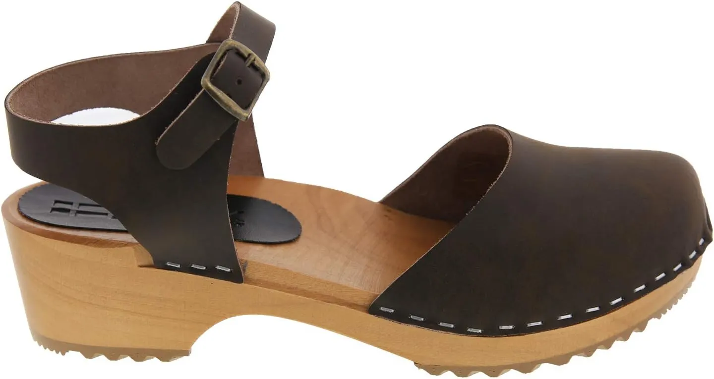 Bjork Alma Low-Heel Wooden Swedish Clog Sandals
