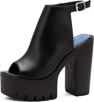 Black Heels for Women Platform Shoes with Block Heel Pumps Adjustable Ankle Strap Closed Toe Mary Janes Shoes Party Nightclub Footwear Gothic Punk Style