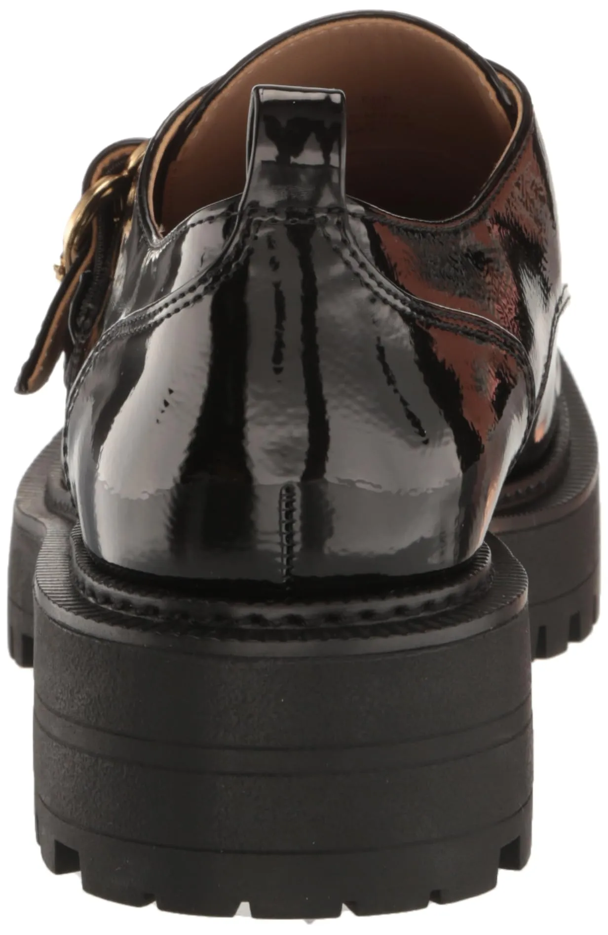 Black Rounded Fashion Edelman Slip Lora Toe Sam Lug Worldwide shipping On Loafers Patent Chunky Durable Sole