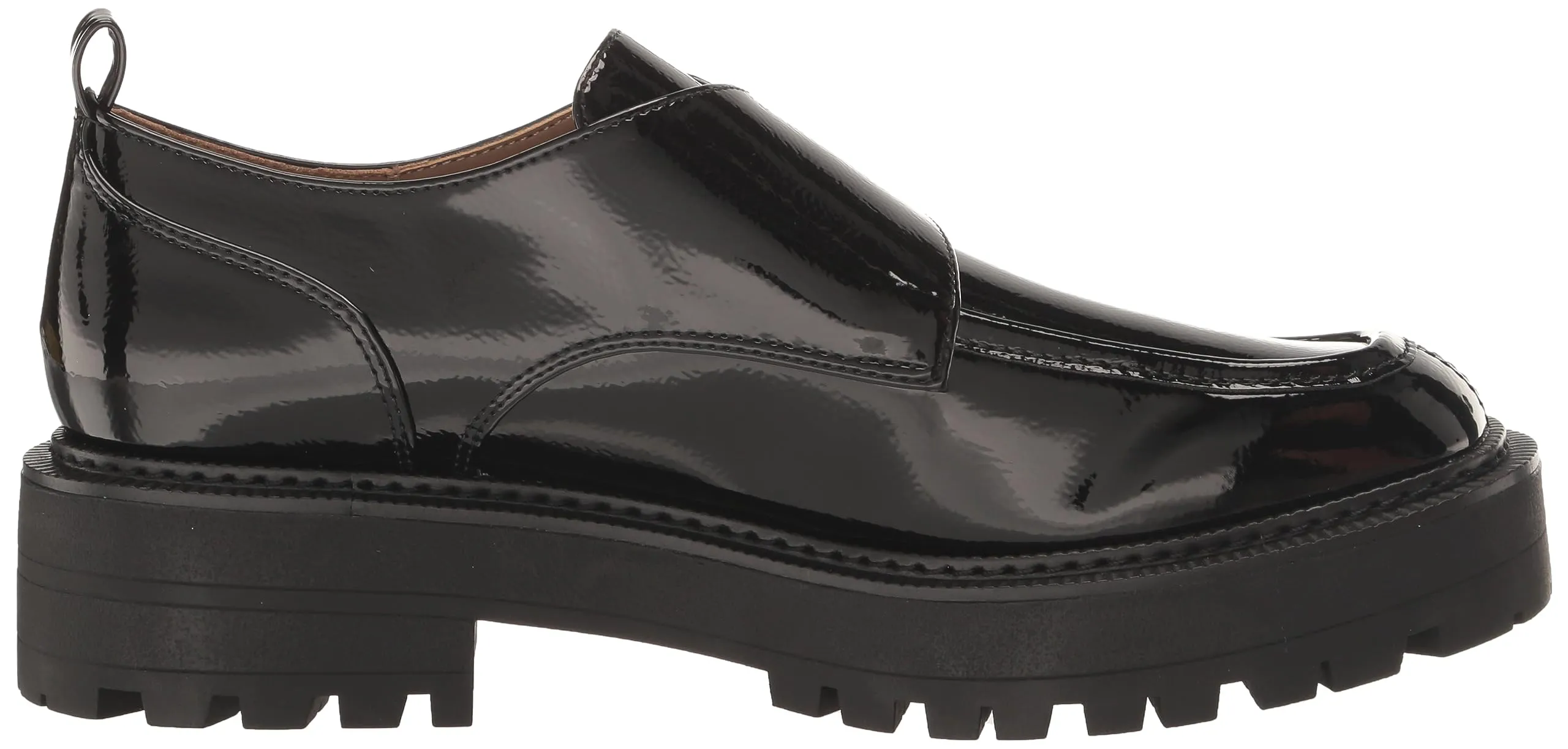 Black Rounded Fashion Edelman Slip Lora Toe Sam Lug Worldwide shipping On Loafers Patent Chunky Durable Sole