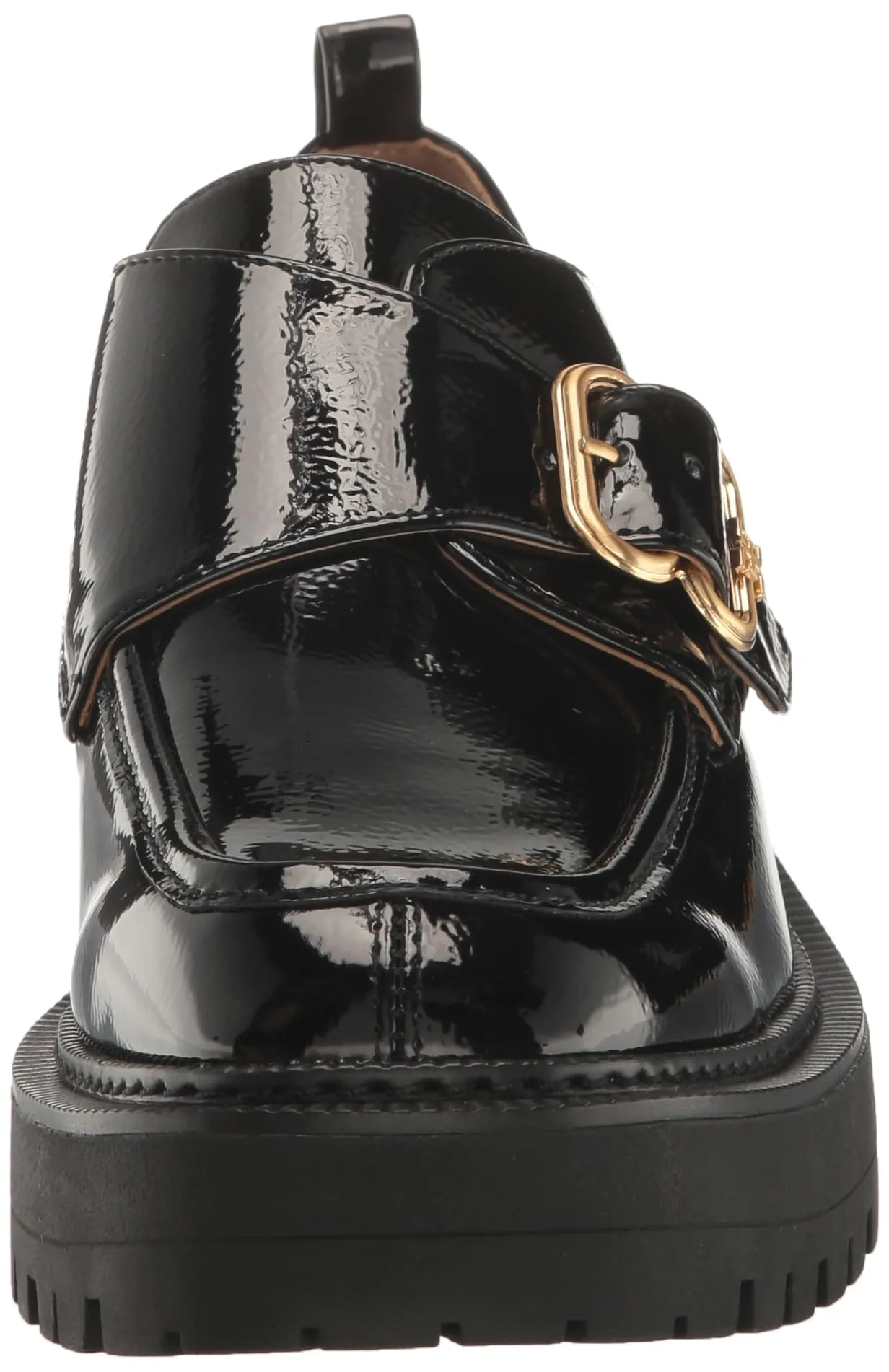 Black Rounded Fashion Edelman Slip Lora Toe Sam Lug Worldwide shipping On Loafers Patent Chunky Durable Sole