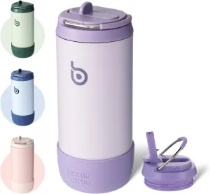 BOTTLE BOTTLE Kids Water Bottle 12 oz Insulated Water Bottles with Leak Proof Lid Silicone Boot Stainless Steel Straw Cup for School Sports Travel Gifts for Boys Girls purple